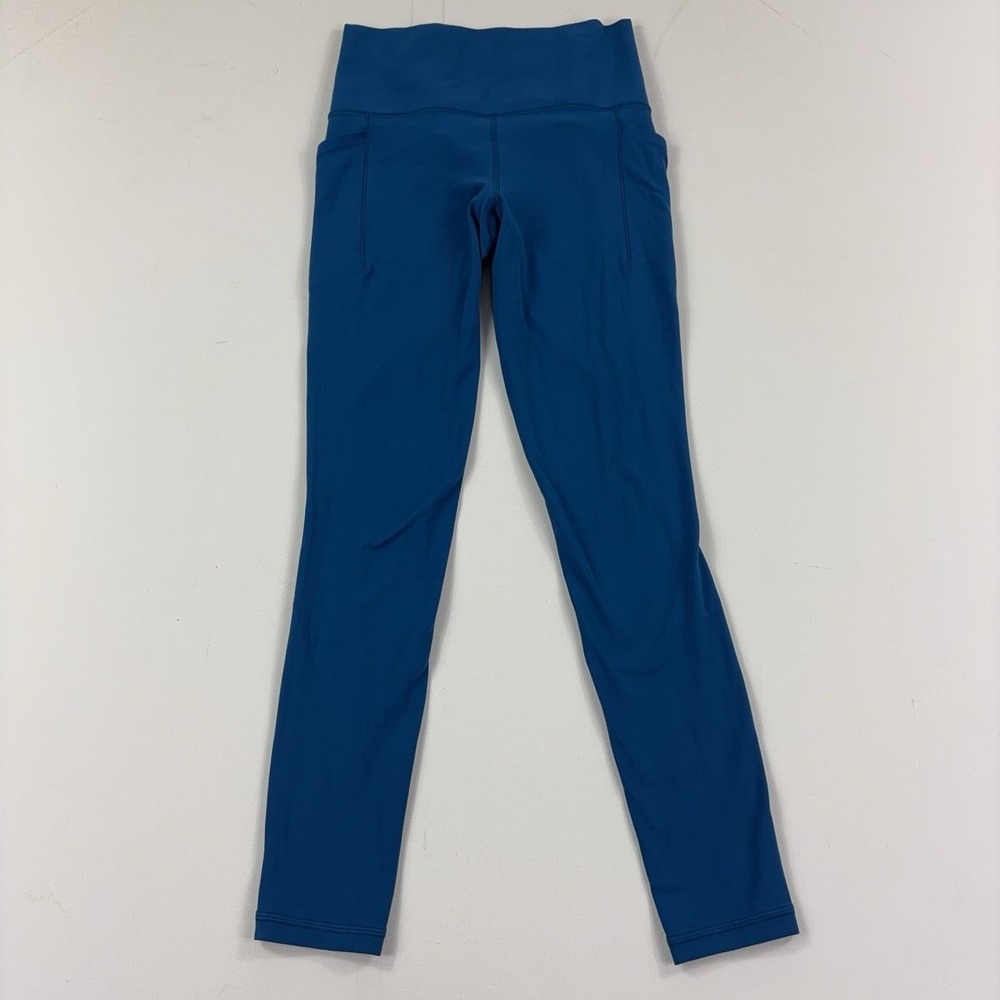 Athleta Salutation Stash Tight Leggings Womens XS Blue Ankle Pockets Yoga Gym